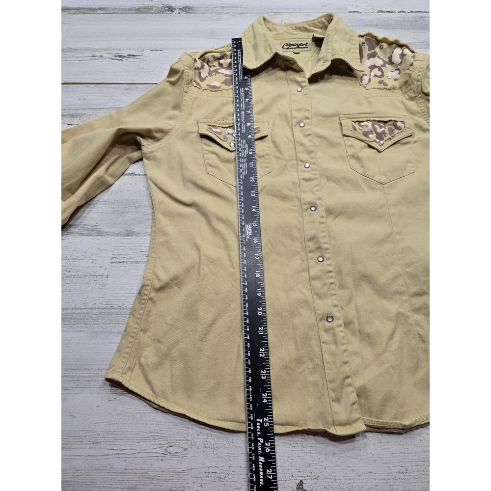 Cowgirl Hardware Tan Leopard Print Rhinestone Western Snap Shirt Size Large - Picture 3 of 7